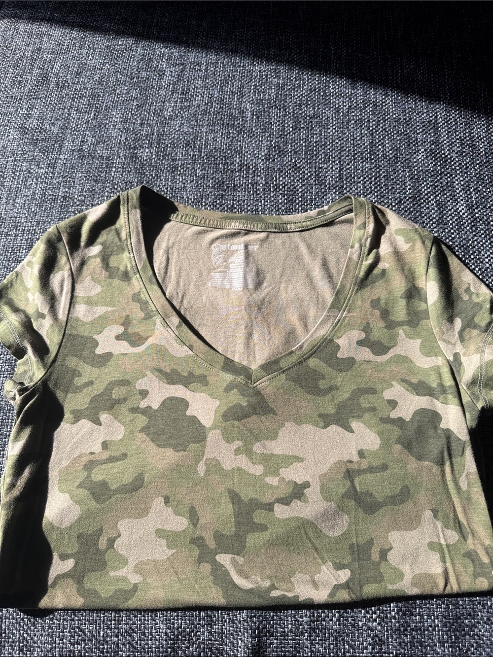 No Boundaries Olive Green Camo V-Neck Tee